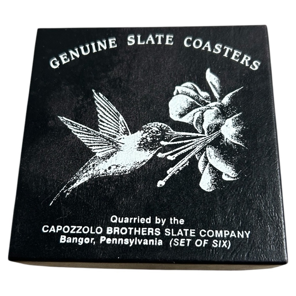 VTG Dead Stock Made in the USA Slate Coasters Set of 6 Hummingbird Floral Design